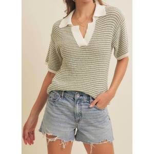 NEW IN FEBRUARY lightweight boucle stripe sweater in sage